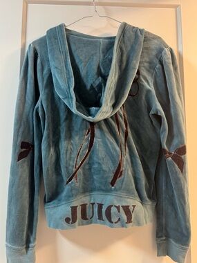 Juicy Couture Teal Velour Zip-Up Tracksuit Hoodie Brown Bow Embroidery Y2K sizeL